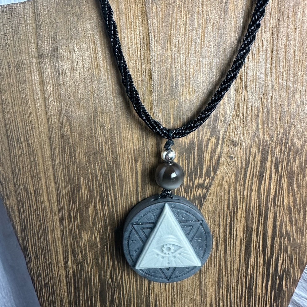 Tai Chi Stone All Seeing Eye Pendant Necklace on Black Adjustable Rope - Picture 12 of 12